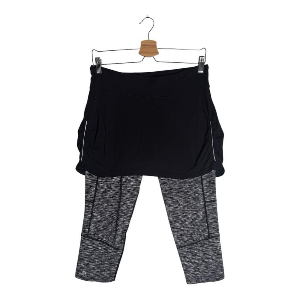 Athleta Womens Skirted Capri Leggings Black Gray Space Dye Sporty Athleisure M